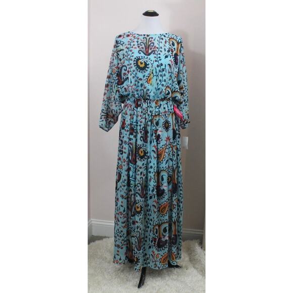 EVA by EVA FRANCO Sz 14 Blue Turquoise Paisley Maxi Boho Dress NWT - Picture 10 of 11